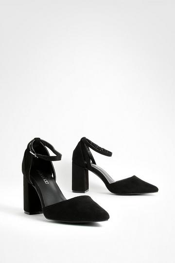 Black Pointed Low Block 2 Part Court Shoes