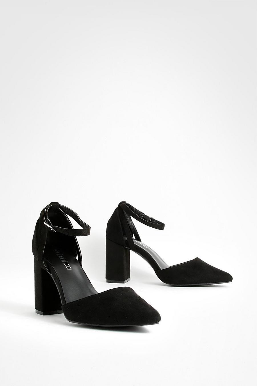 Zapatos de salón de 2 partes con tacón grueso bajo y puntera de pico, Black image number 1