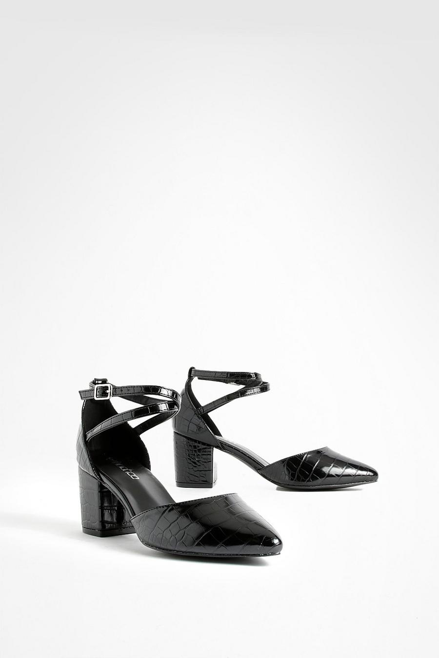 Zapatos de salón con tacón grueso bajo y puntera de pico, Black image number 1