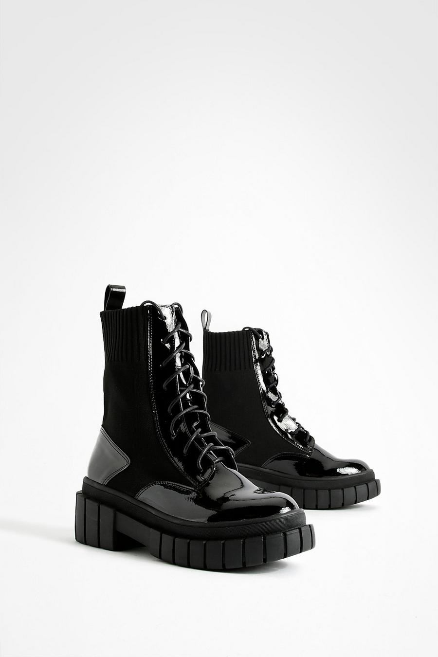 Patent Stepped Sole Biker Boots image number 1