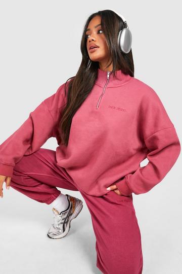 Overdyed Oversized Half Zip Sweatshirt Tracksuit berry