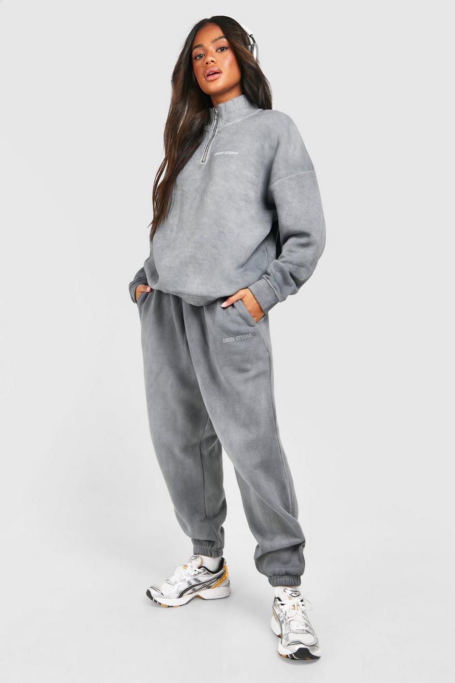 Oversize Sweatshirt-Trainingsanzug mit halbem Reißverschluss, Charcoal