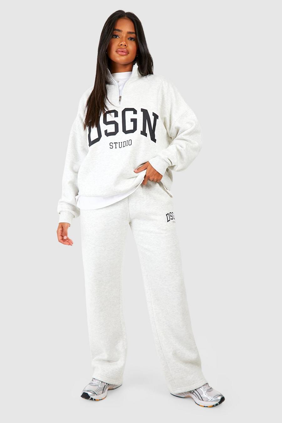Pantalón deportivo recto con estampado de eslogan Dsgn Studio, Ash grey image number 1