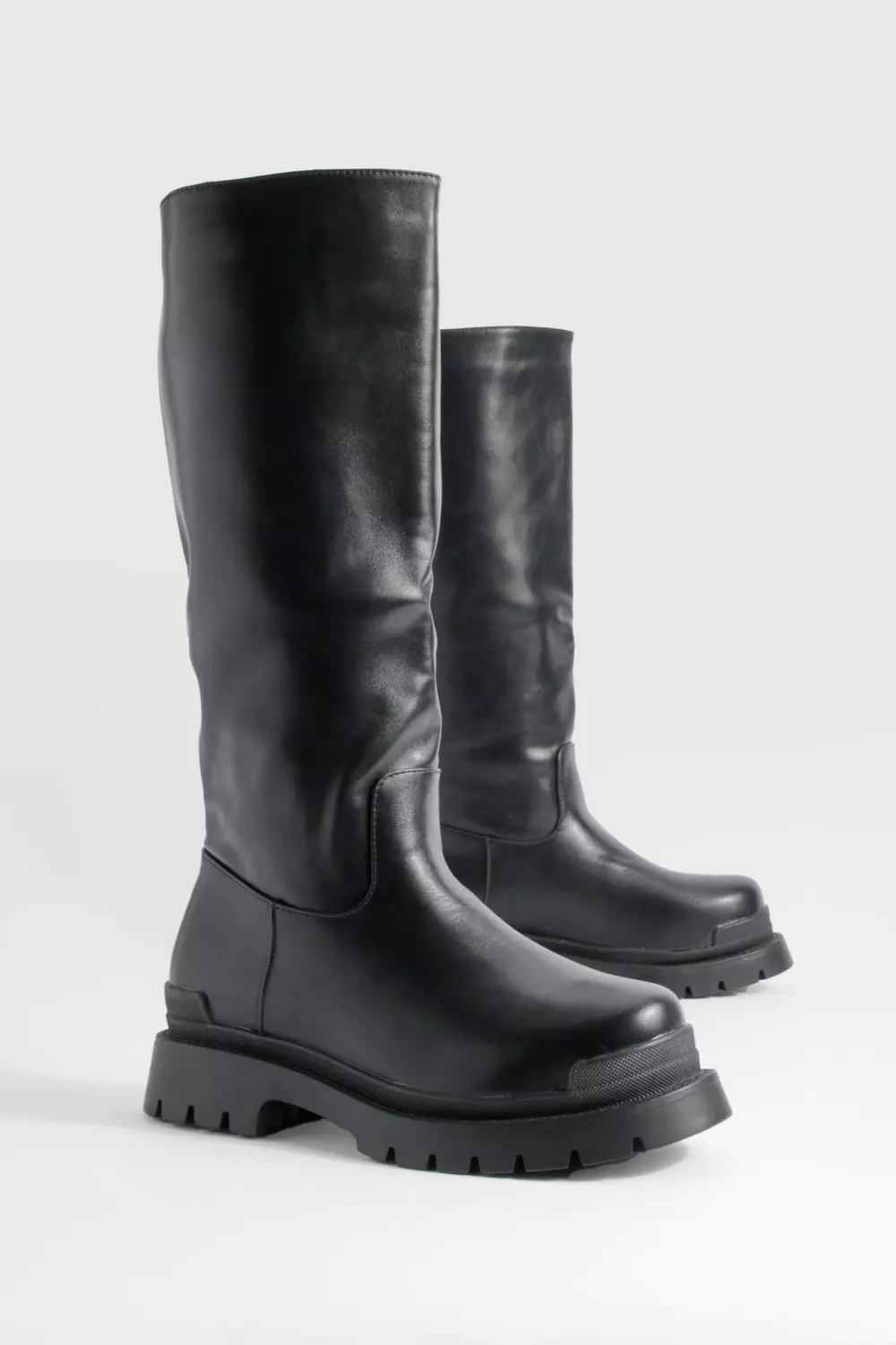 Wide Fit Chunky Sole Knee High Pull On Boots
