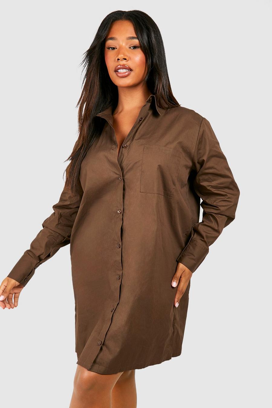 Plus Oversize Hemd-Kleid, Chocolate image number 1