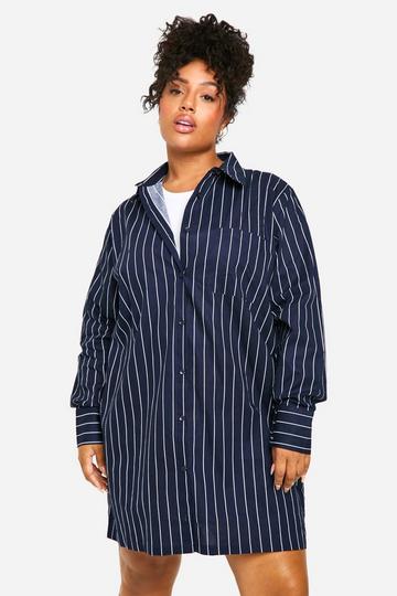 Plus Oversized Striped Shirt Dress navy