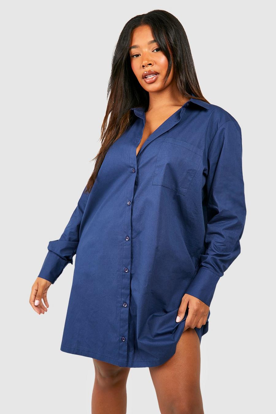 Vestito camicia Plus Size oversize a righe, Navy image number 1