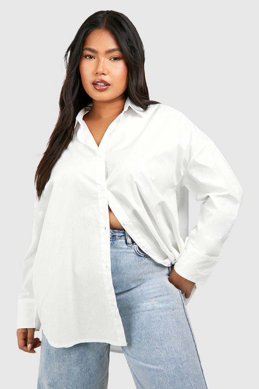 Camicia Plus Size oversize in cotone popeline, White