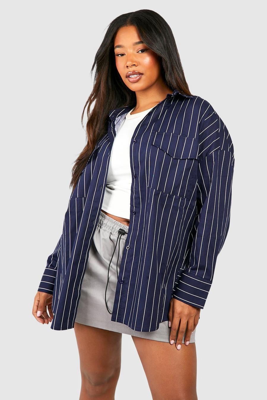 Grande taille - Chemise utilitaire oversize à rayures, Navy