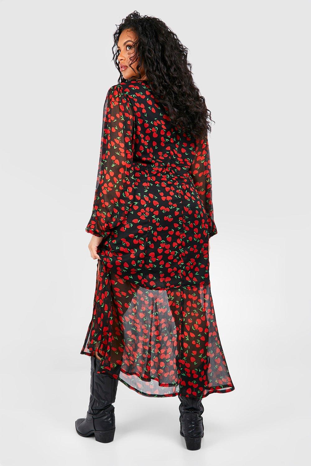 Plus Cherry Print Lined Midaxi Dress | boohoo