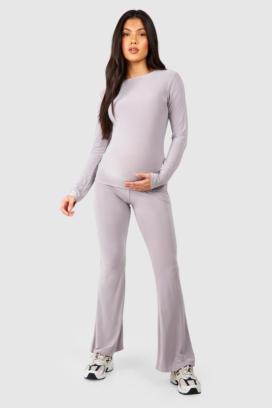Grey marl Maternity Soft Touch Yoga Pant Loungewear Set image number 1