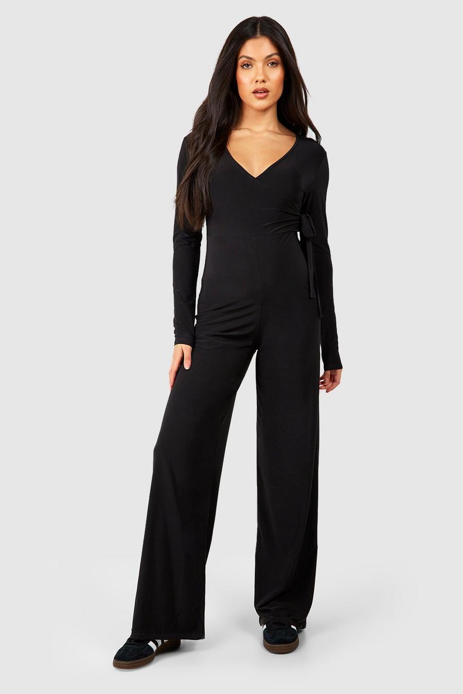Black Maternity Soft Touch Wrapover Lounge Jumpsuit image number 1