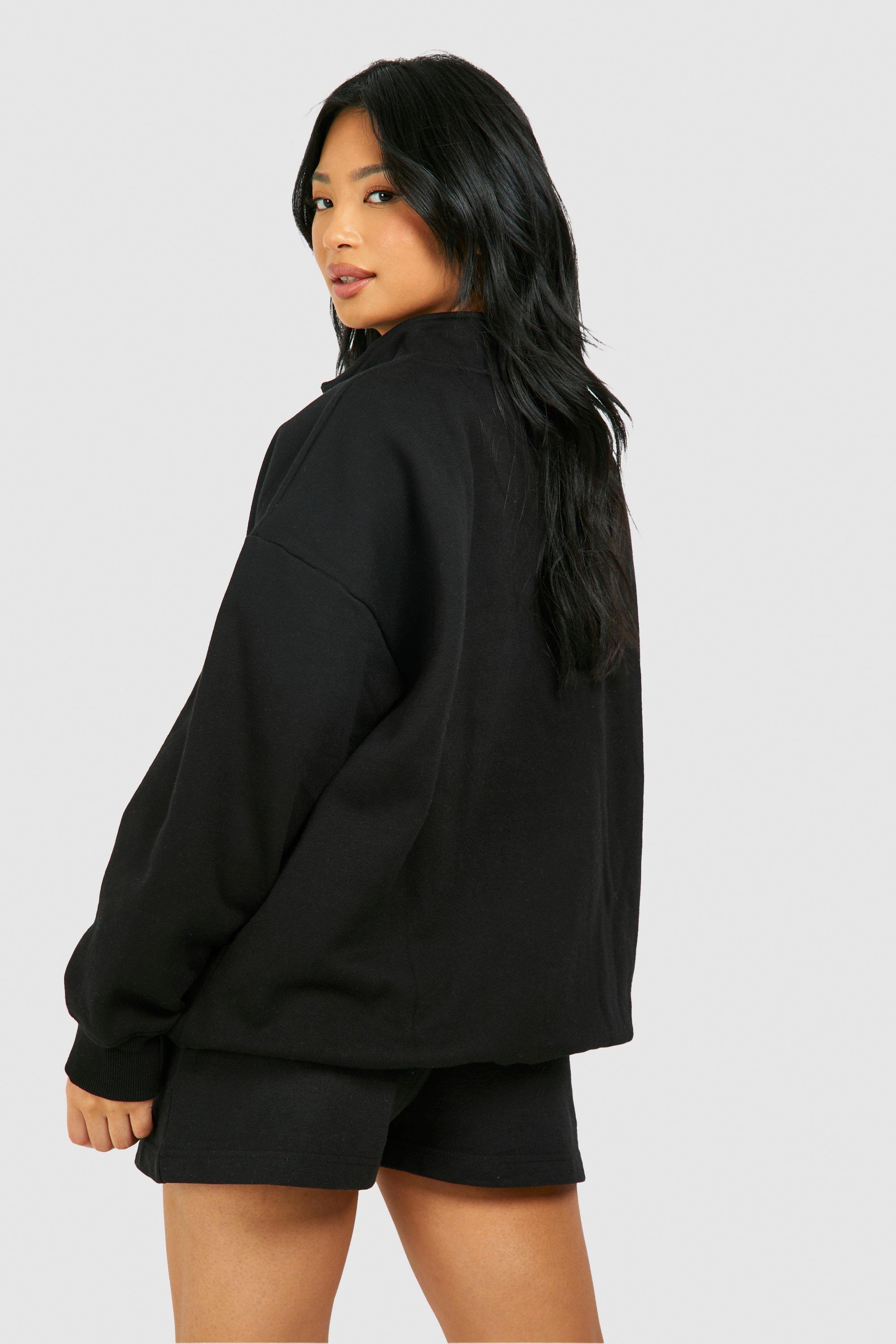 boohoo Petite Basic Oversized Half Zip Sweatshirt Black Size S