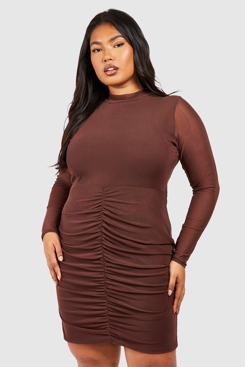 Plus Mesh Ruched Bodycon Dress