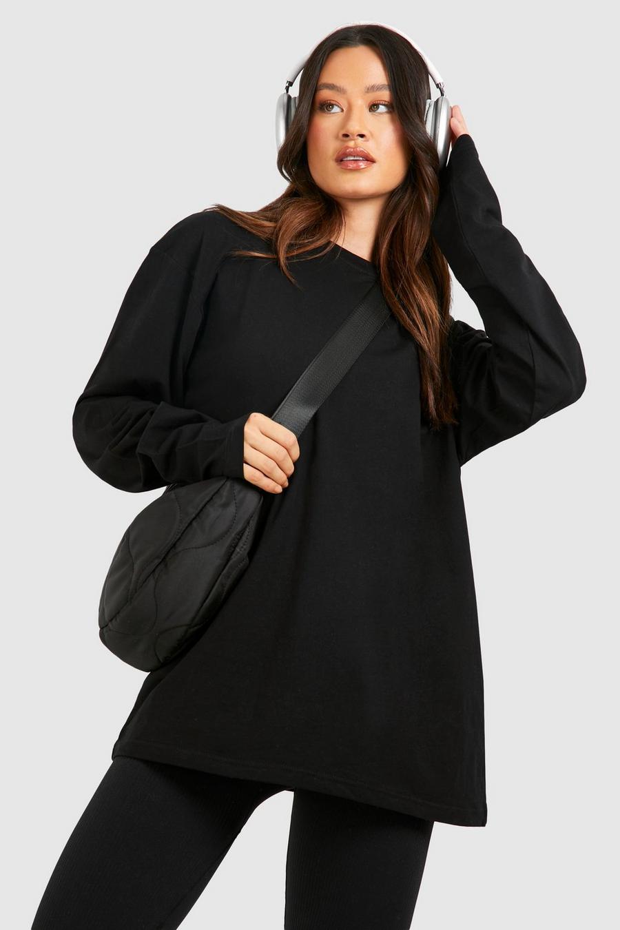 Tall - T-shirt oversize basique en coton à manches longues, Black image number 1