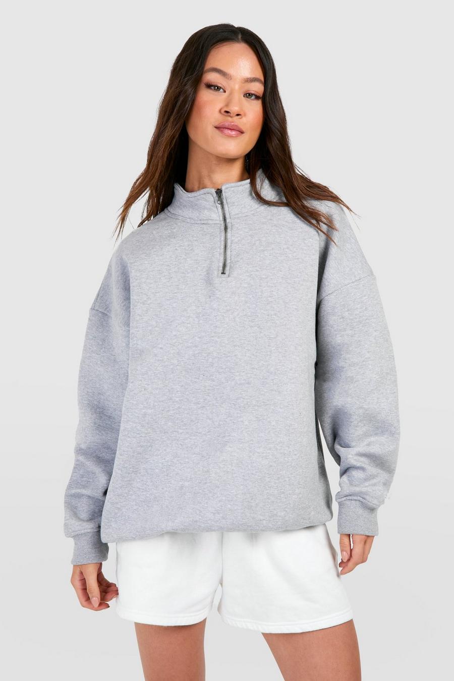 Ash grey Tall Oversize sweatshirt med kort dragkedja image number 1