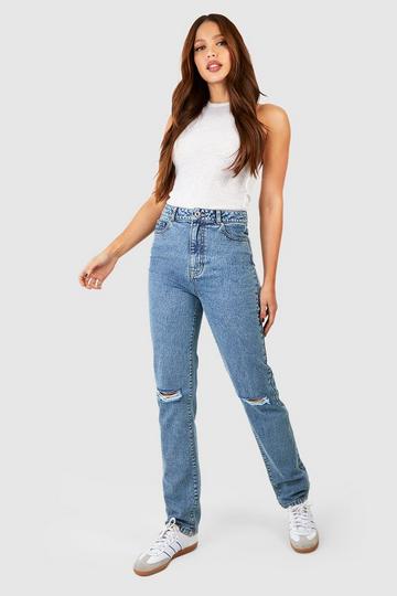 Tall Basics Ripped Knee Straight Leg Jeans vintage wash