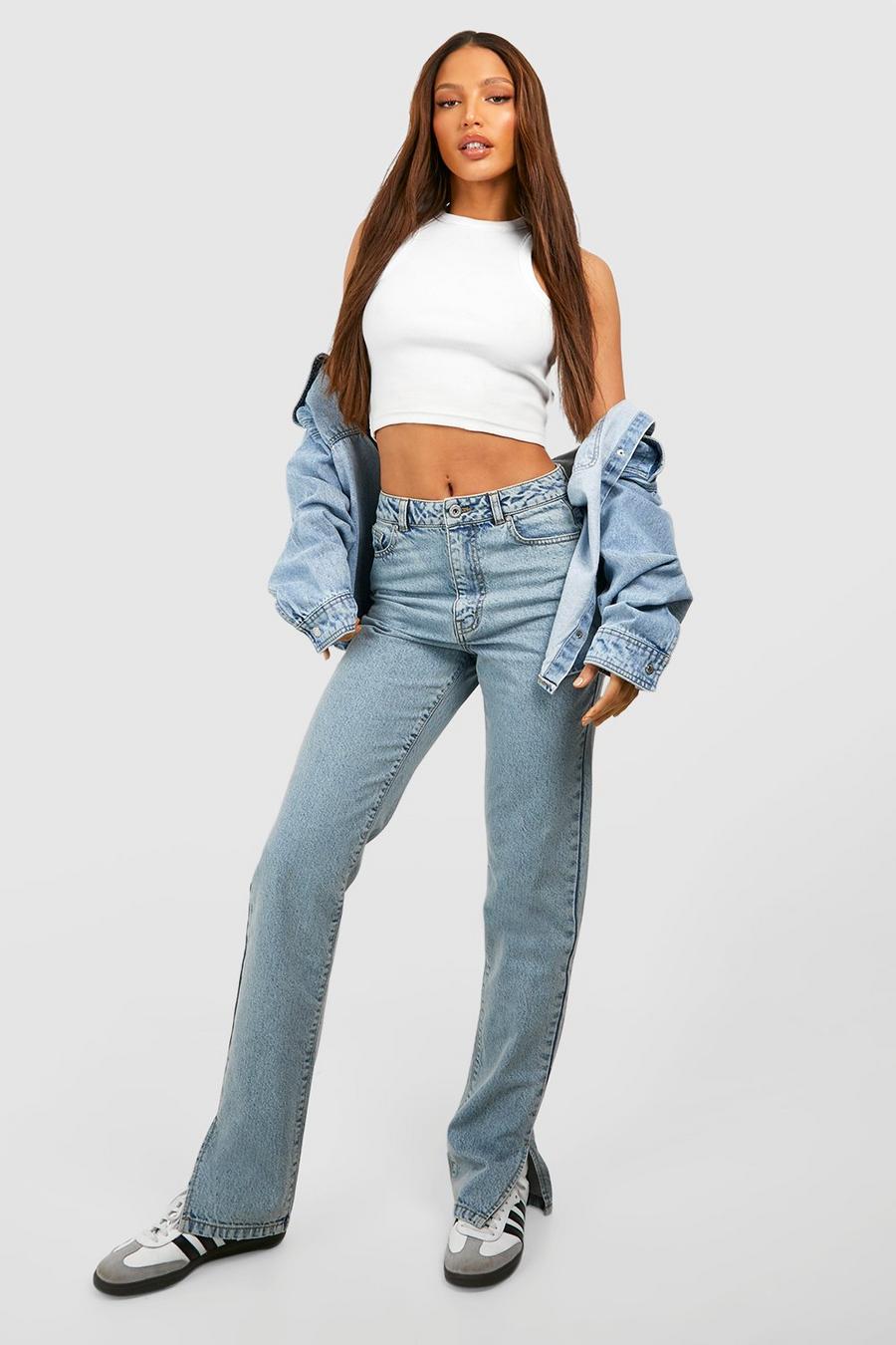 Tall Basics Jeans mit geradem Bein und geteiltem Saum, Light blue image number 1