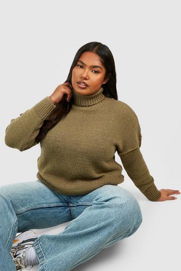 Plus Soft Knit Roll Neck Jumper khaki