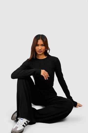 Black Tall Super Soft Rib Self Belt Wide Leg Jumpsuit