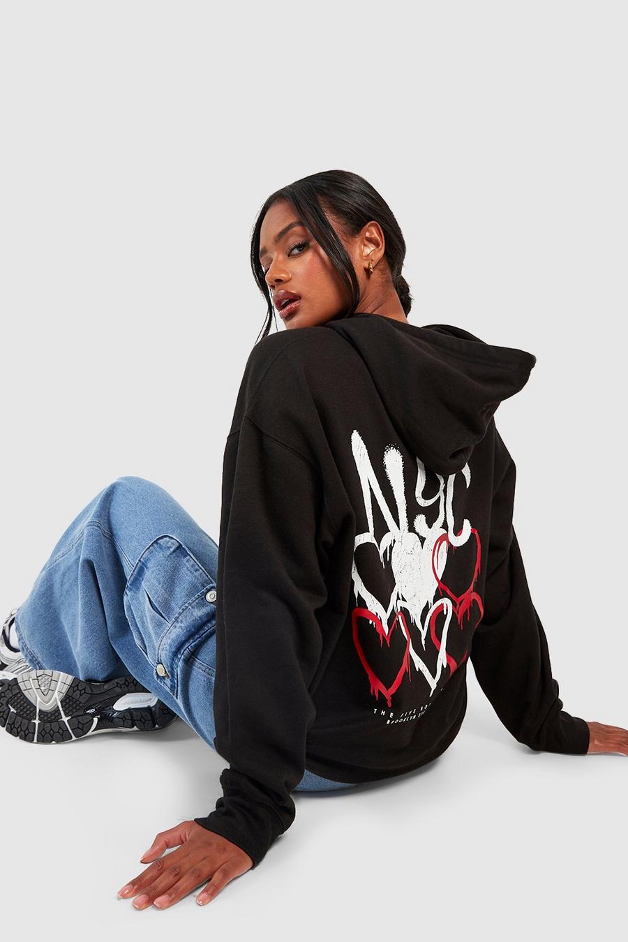 Black NYC Oversize hoodie med tryck image number 1