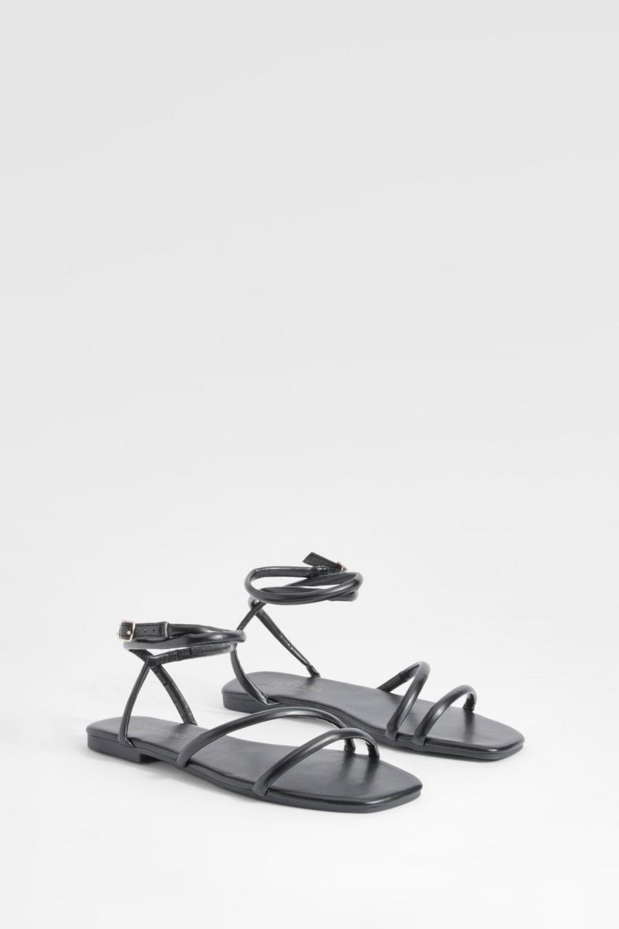Black Padded Strap Flat Sandals image number 1