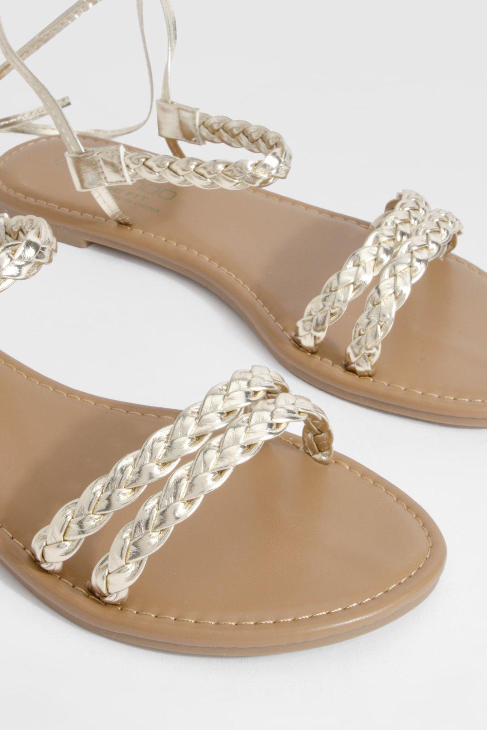 Wide Fit Plait Wrap Up Sandals Boohoo UK