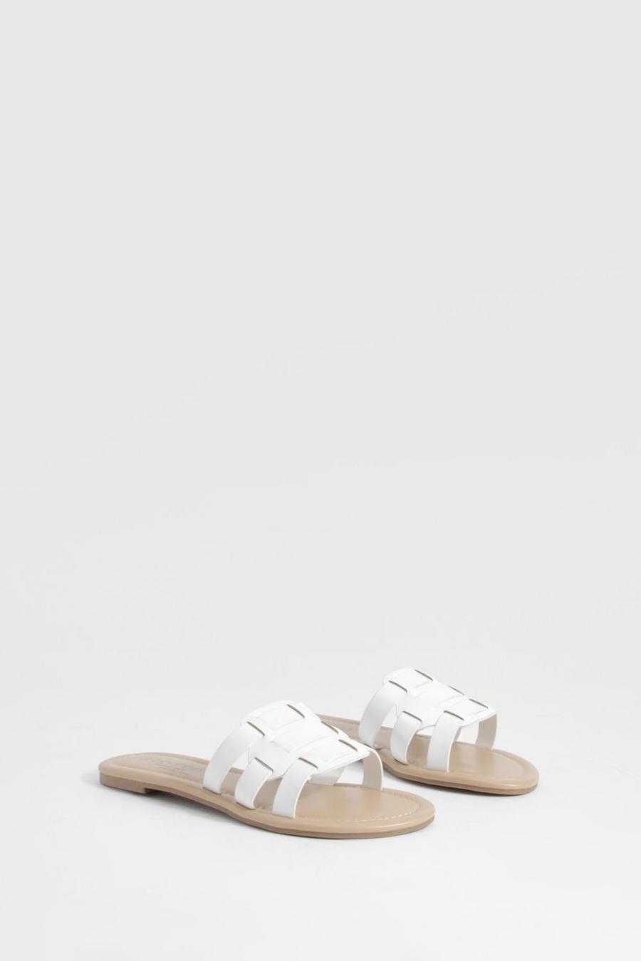 White Wide Fit Woven Mule Sliders image number 1
