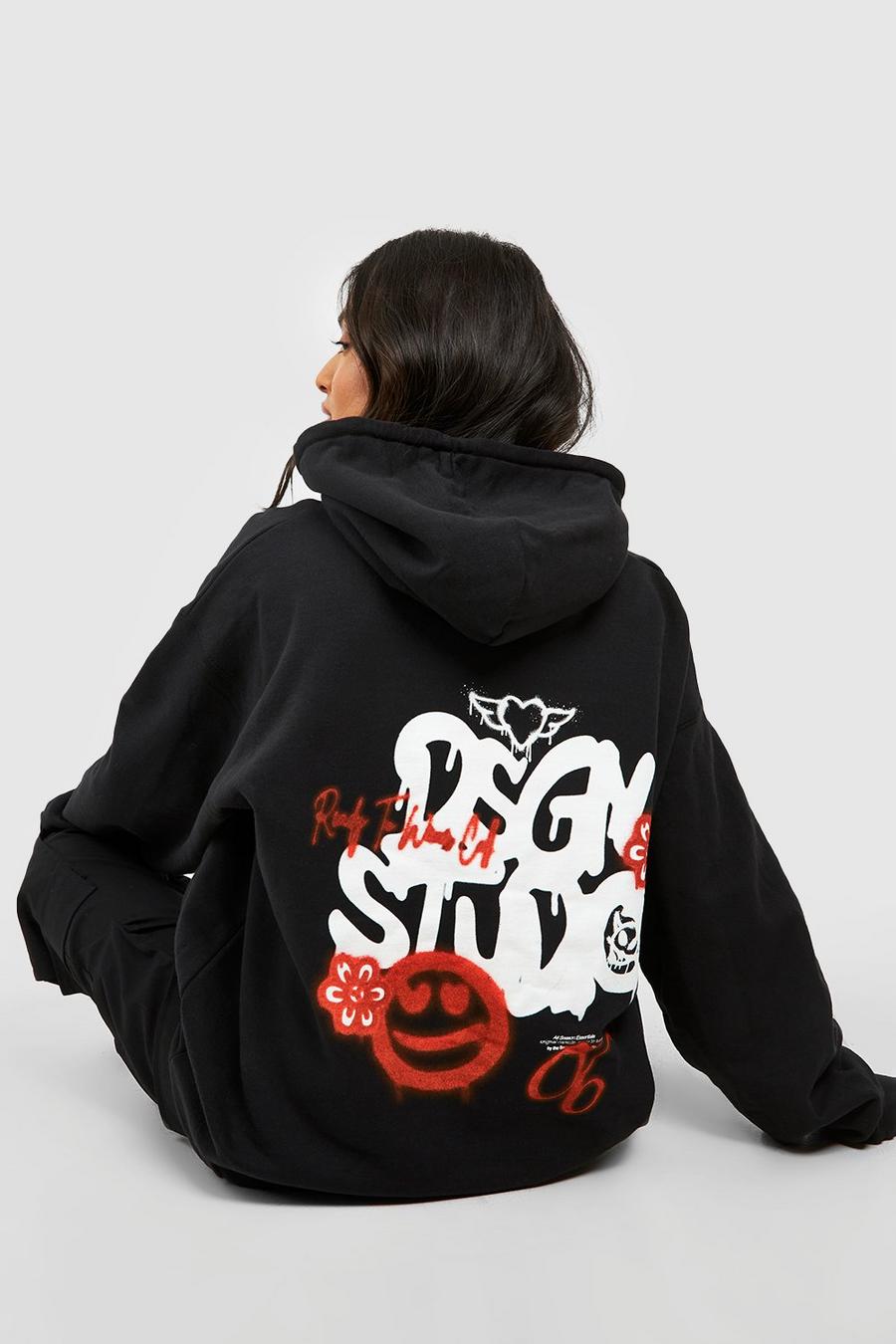 Sudadera Petite con capucha y estampado Dsgn Studio de grafiti en la espalda, Black