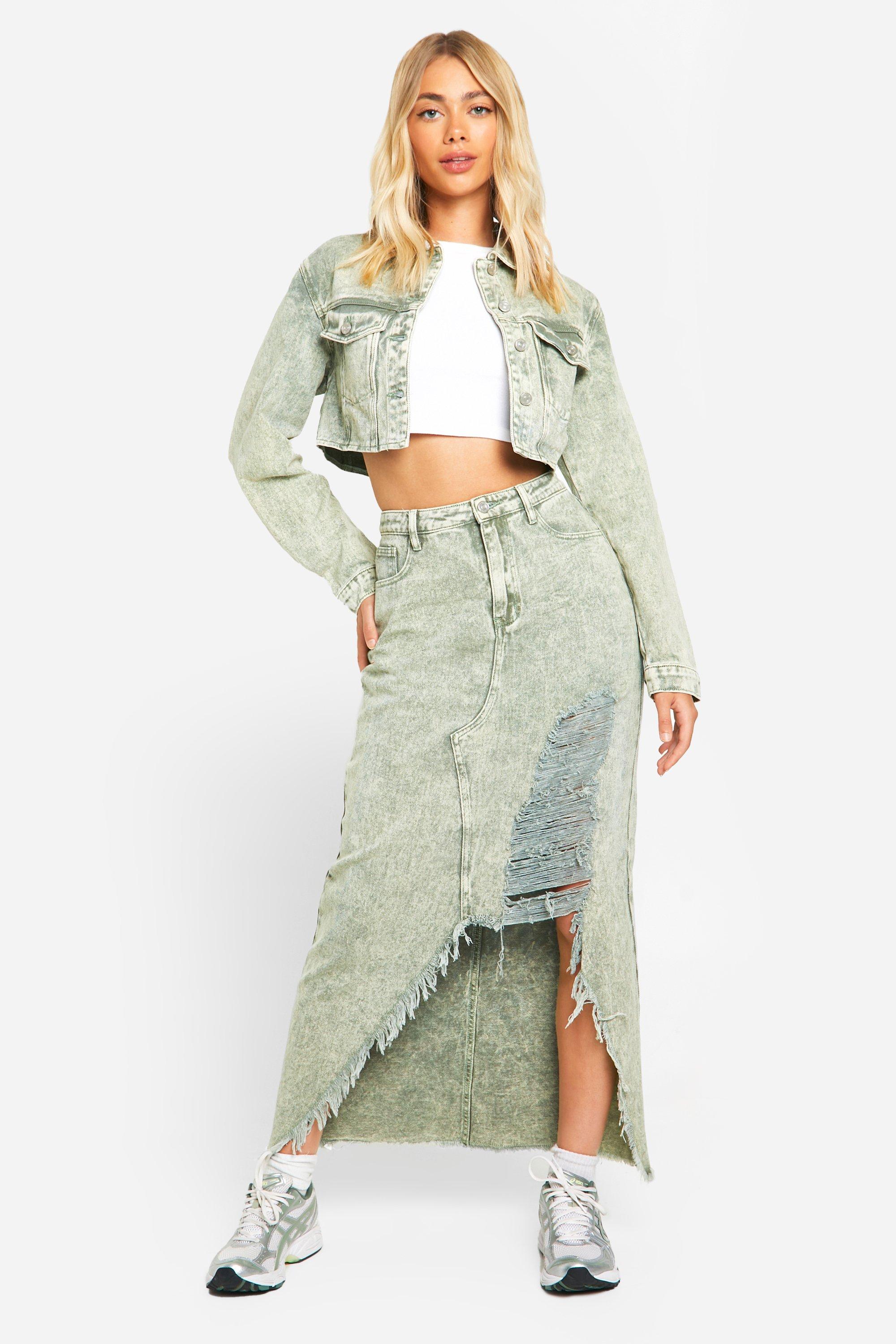 Acid wash cropped denim jacket best sale