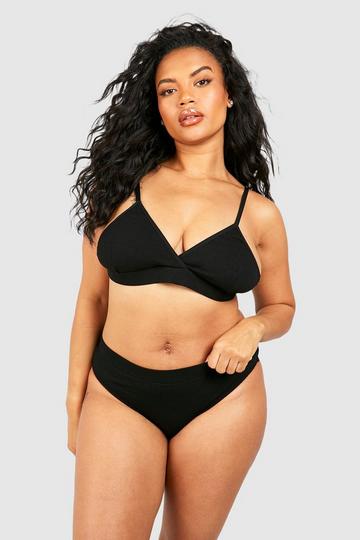 Plus Ribbed Triangle Bralet & Brief Set black