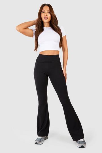 Tall Katoenen Jersey Yoga Broek Met Gevouwen Tailleband En Wijde Pijpen black