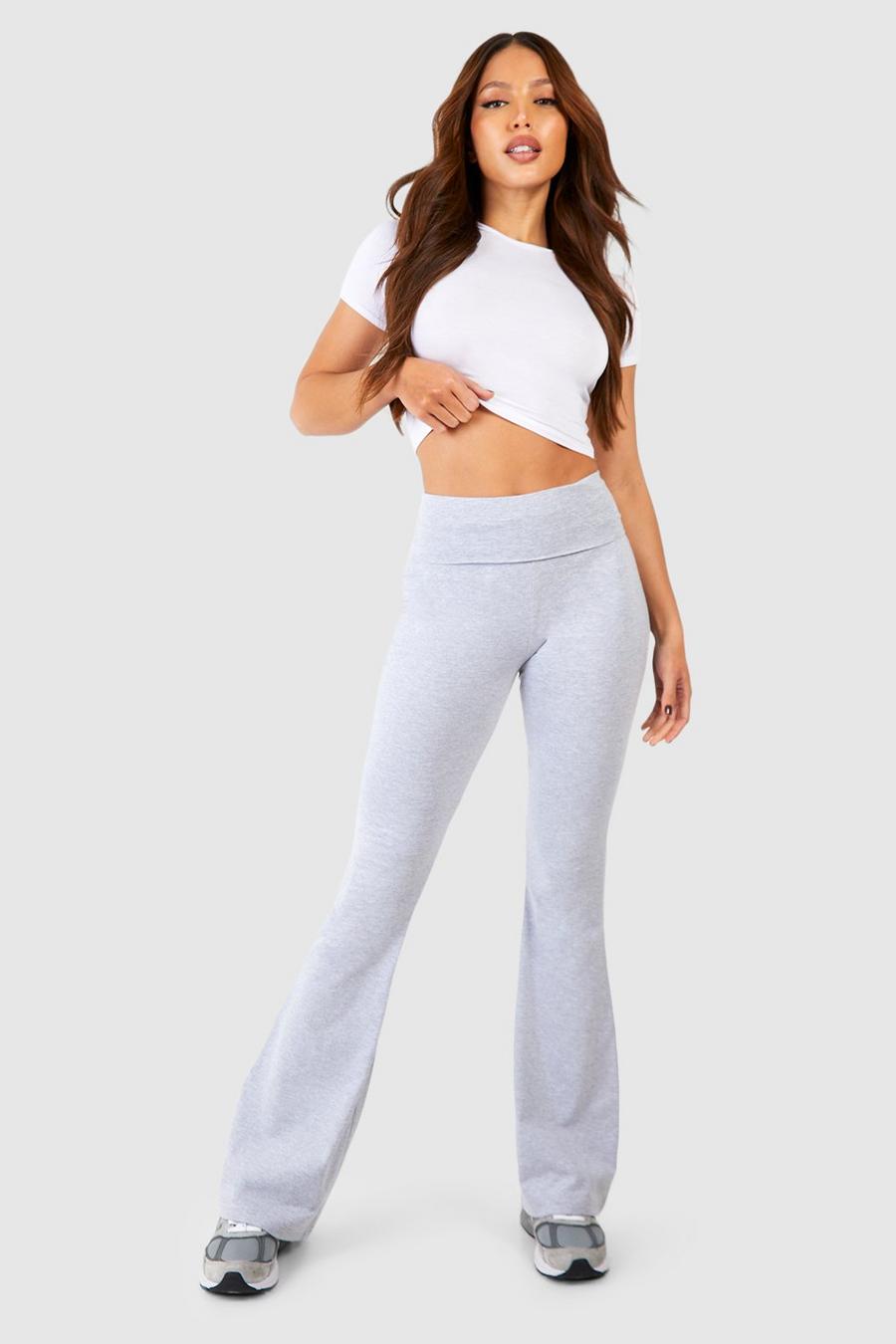 Pantaloni a zampa da yoga Tall in jersey di cotone con fascia in vita ripiegata, Grey marl image number 1