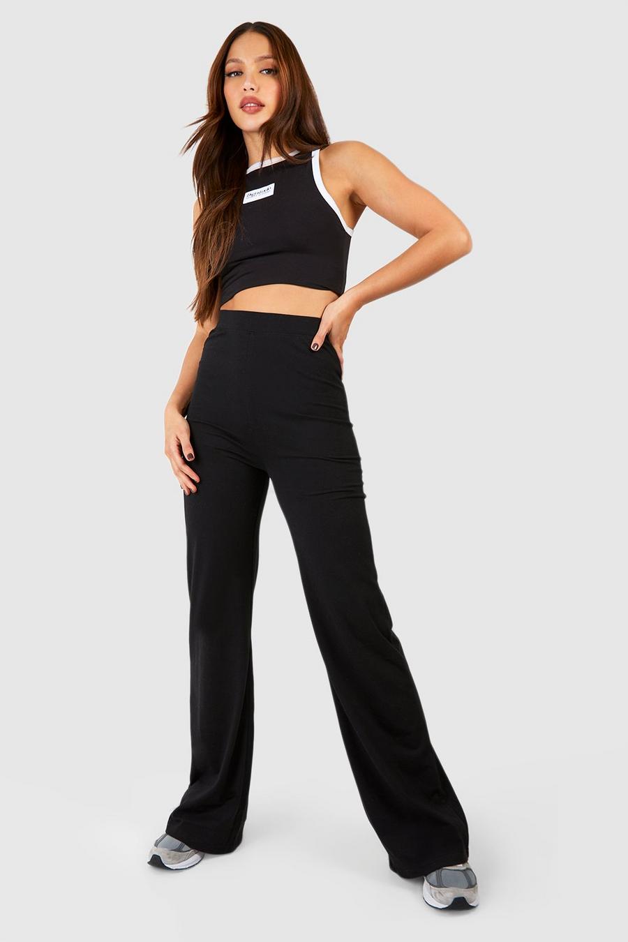Black Tall Jersey Cotton Basic Wide Leg Trousers  image number 1
