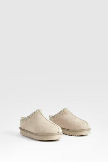Embroidered Slip On Cosy Mules beige