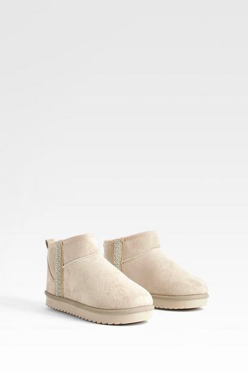 Embroidered Detail Ultra Mini Cozy Boots beige
