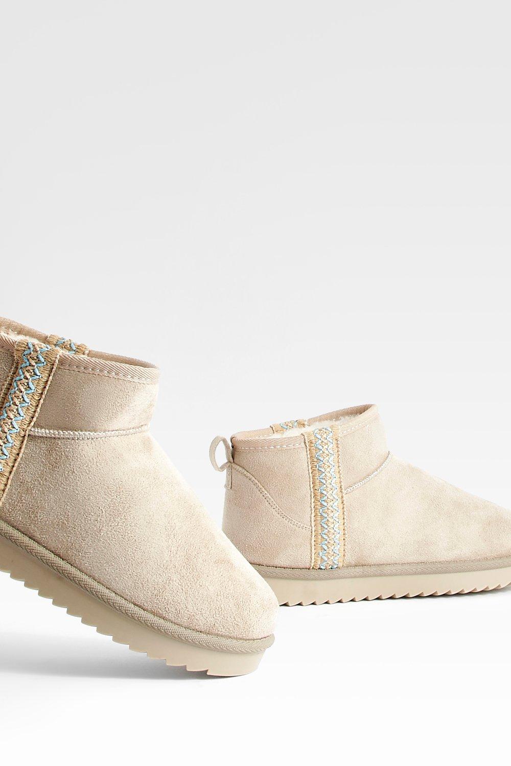 Embroidered Detail Ultra Mini Cozy Boots