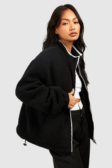 Contrast Trim Detail Teddy Faux Fur Jacket