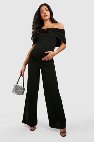 Black Maternity Off The Shoulder Crepe Wide Leg Jumpsuit