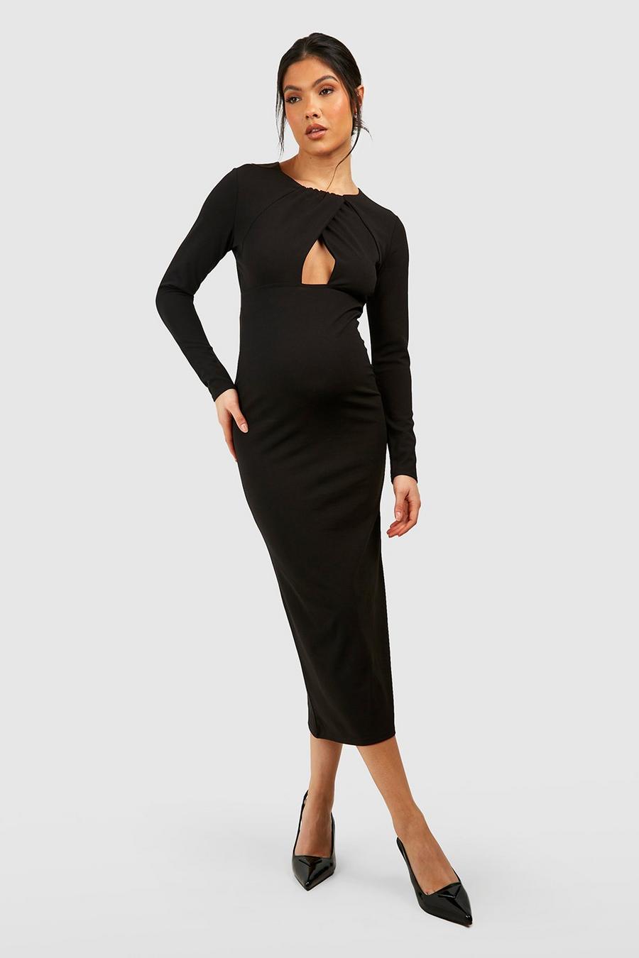 Black Maternity Key Hole Midaxi Crepe Dress image number 1