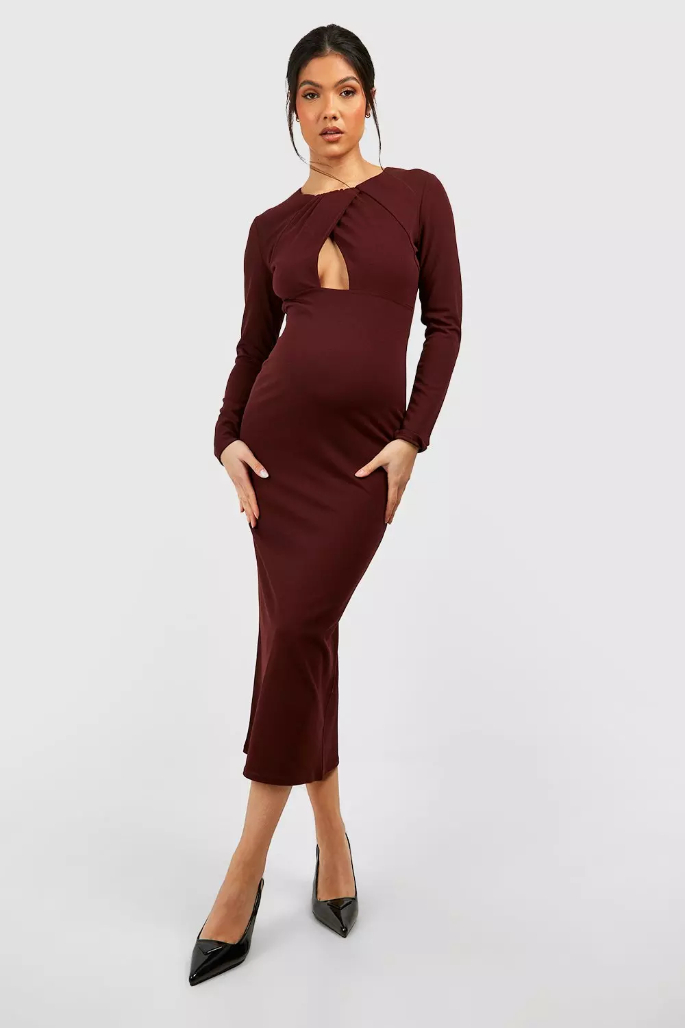 Chocolate Maternity Key Hole Midaxi Crepe Dress alternative image