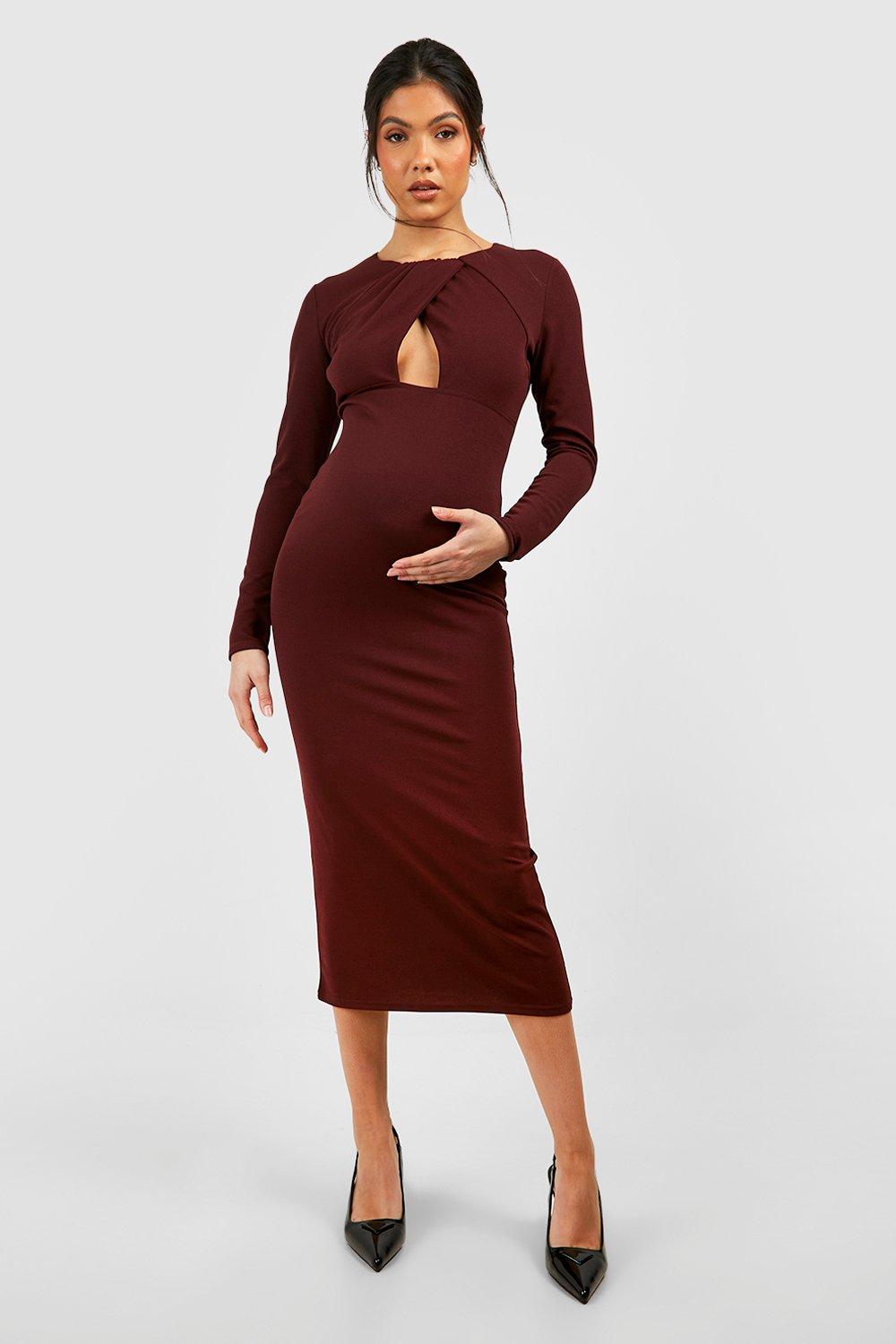 Boohoo Maternity Key Hole Midaxi Crepe Dress in Black