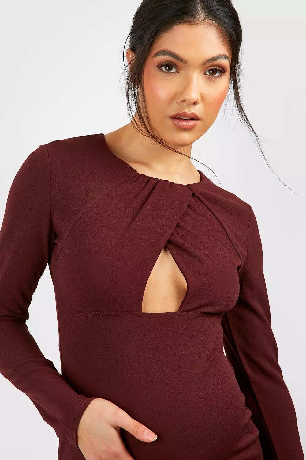 Chocolate Maternity Key Hole Midaxi Crepe Dress alternative image