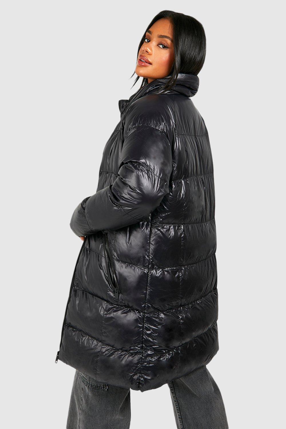 Boohoo high shine discount coat