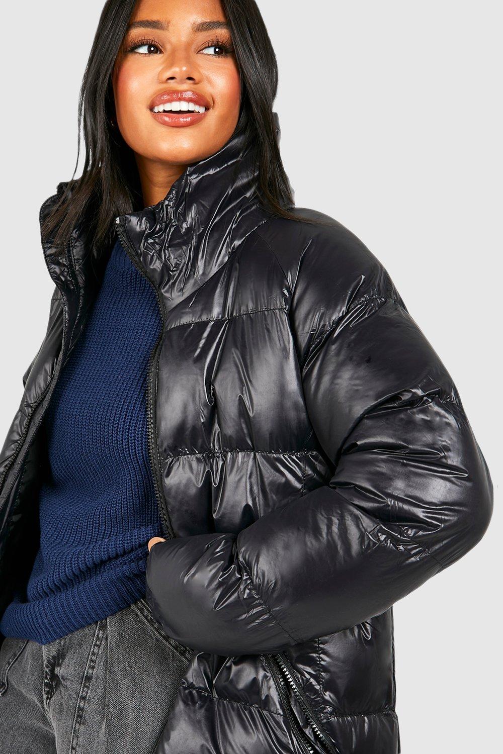 Ladies high shine puffer jacket best sale