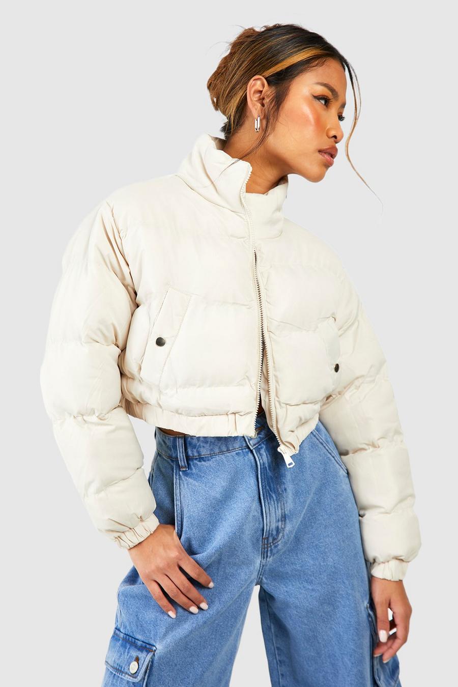 Stone beige Crop Puffer Jacket