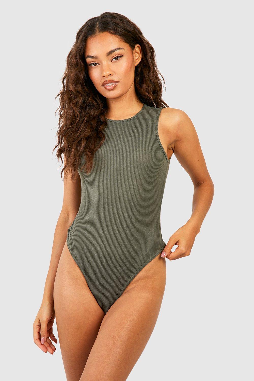 Women High Waist One Piece Thong Bodysuit Racer Back Slim Leotard Jumpsuits  Tops