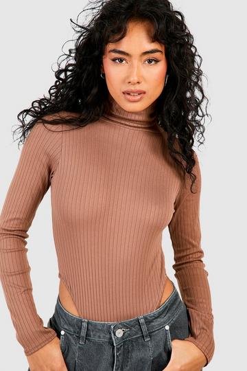 Turtleneck Rib Knit Bodysuit camel