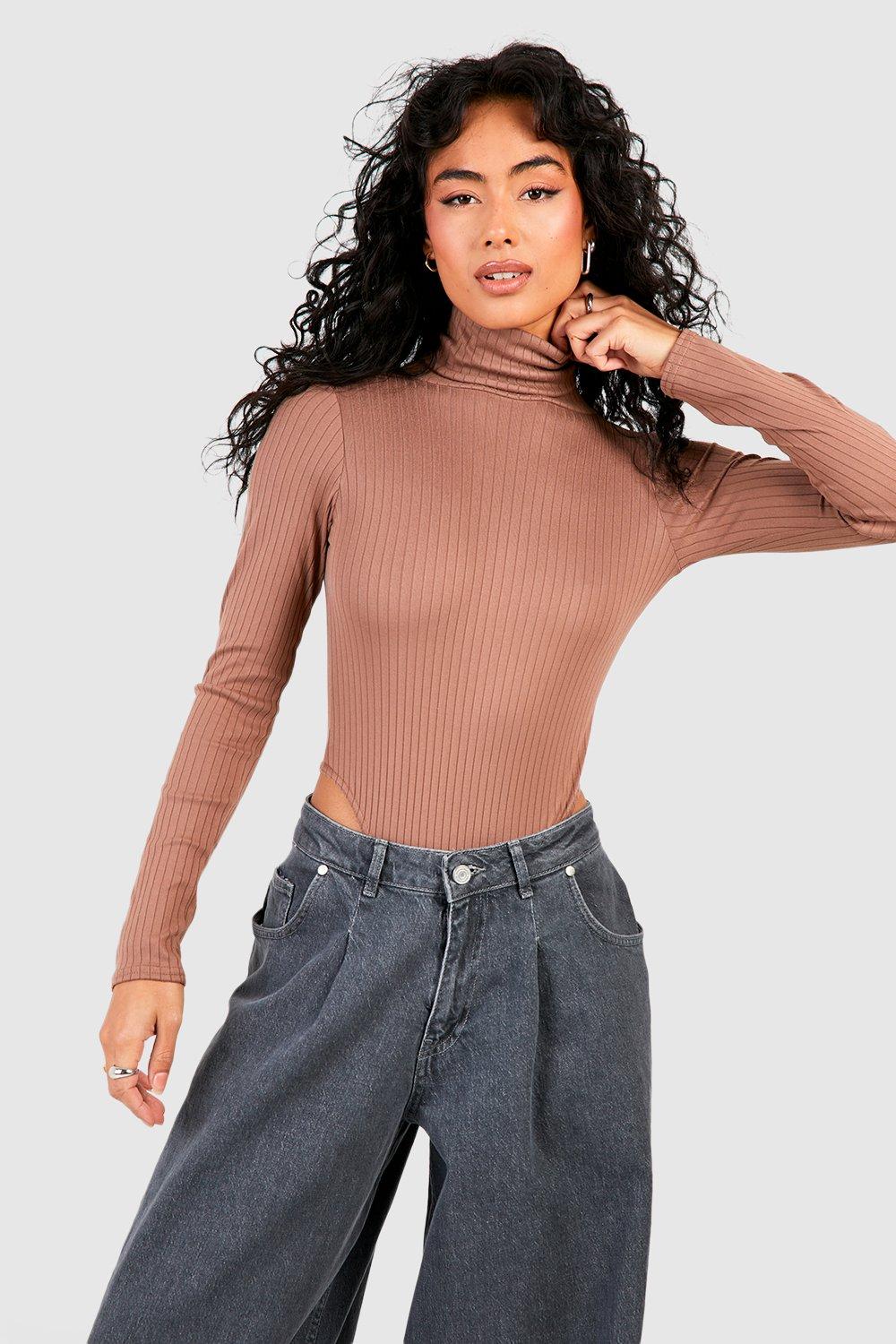 Ribbed High Leg Roll Neck Bodysuit