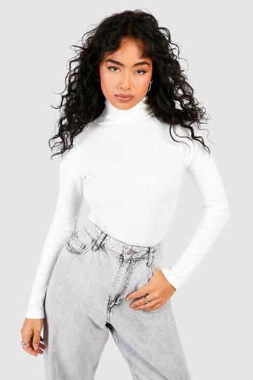 Roll Neck Rib Knit Bodysuit ecru